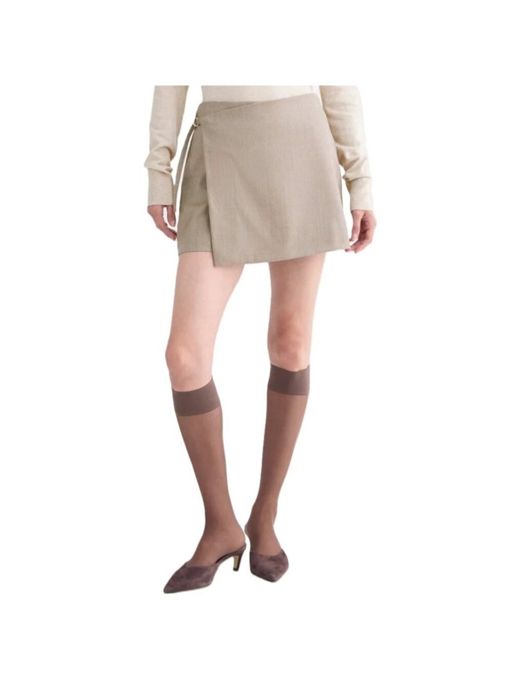 Everlane Wrap Mini Skort in Tailor Twill in Taupe Size 00